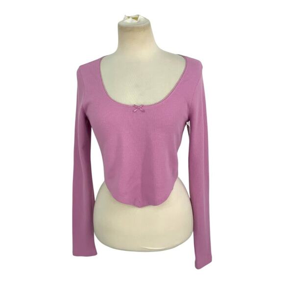 Abound Long Sleeve Thermal Crop Top Pink Size Large NWOT - Picture 1 of 6